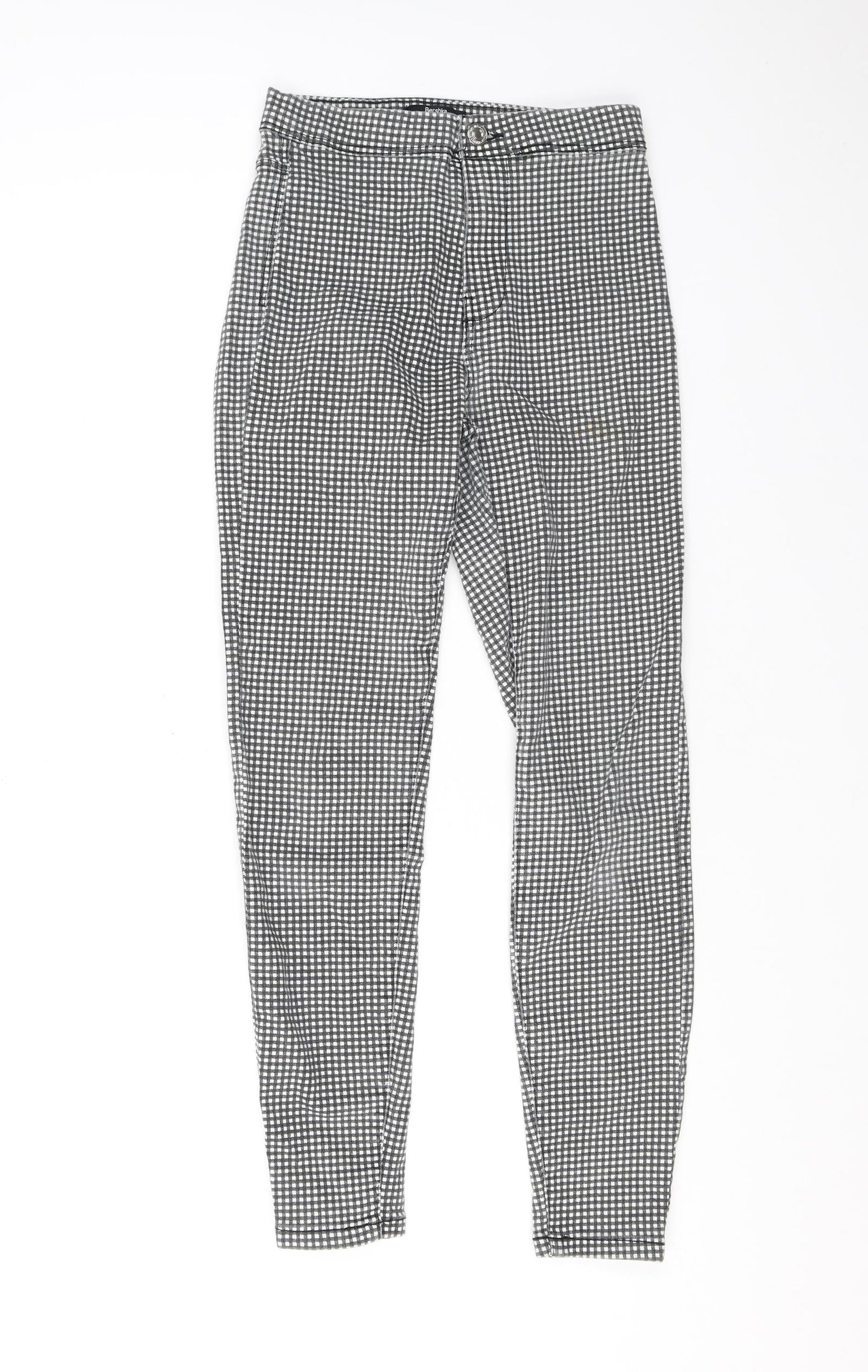 Bershka Womens Black Check Cotton Jegging Jeans Size 6 L25 in Regular Zip