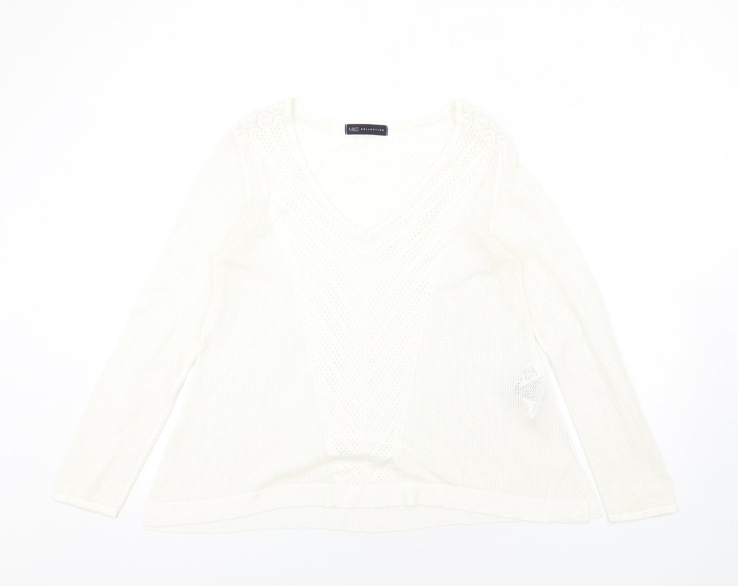 Marks and Spencer Womens Ivory V-Neck Viscose Pullover Jumper Size 12