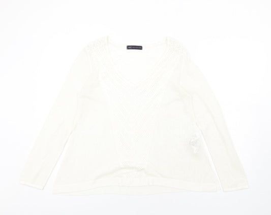 Marks and Spencer Womens Ivory V-Neck Viscose Pullover Jumper Size 12