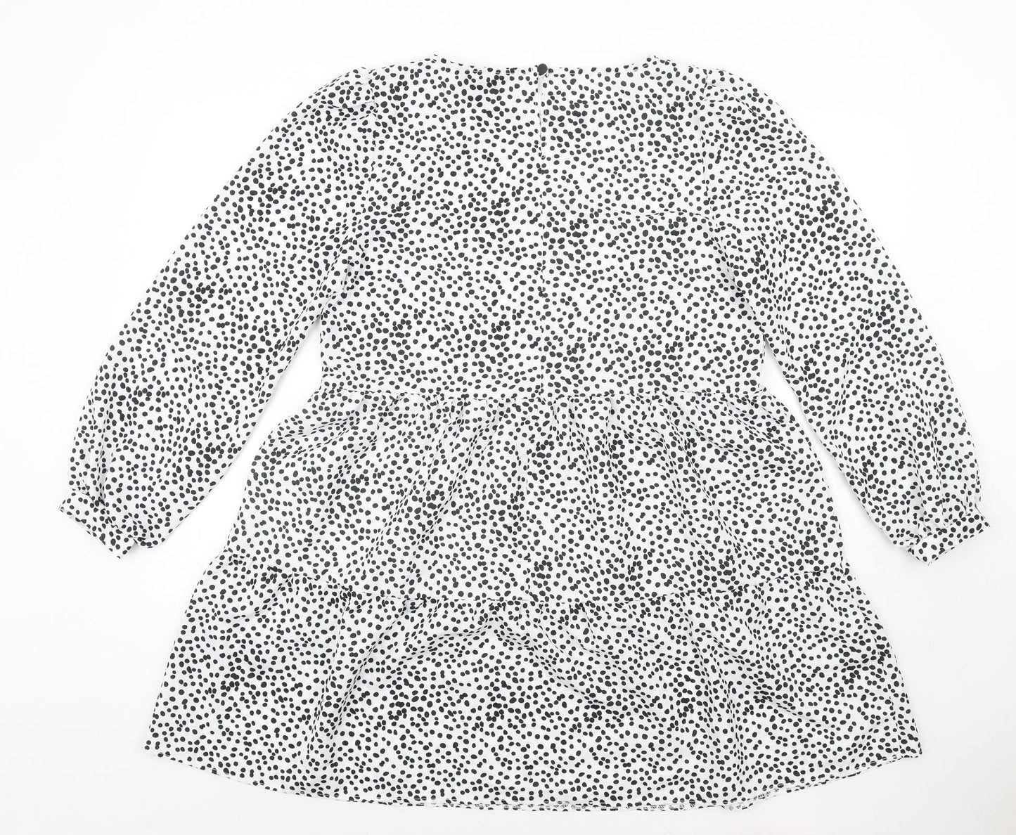 Lipsy Womens White Polka Dot Polyester A-Line Size 12 Round Neck Button