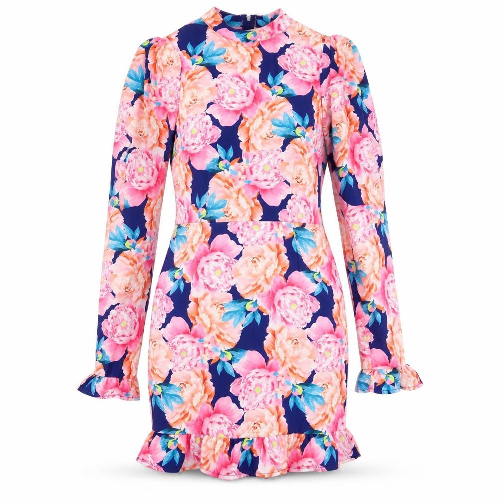 Paper Dolls Womens Multicoloured Floral Polyester Bodycon Size 10 Mock Neck Zip