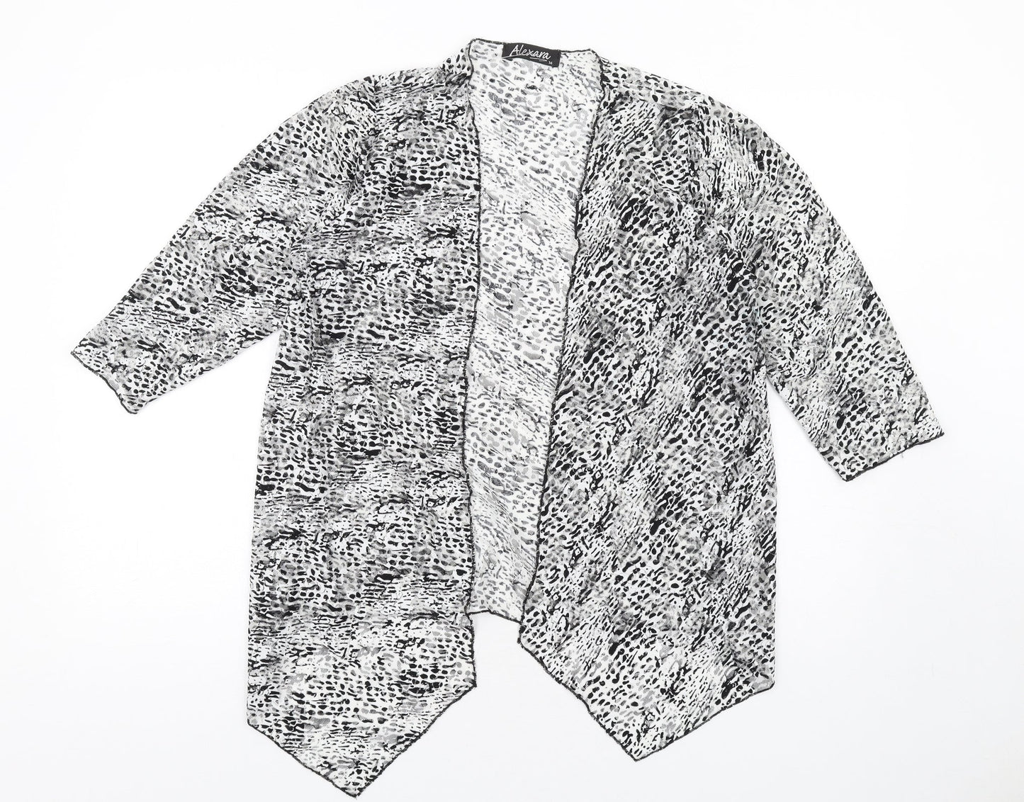 Alexara Womens Black Animal Print Nylon Kimono T-Shirt Size 14 V-Neck