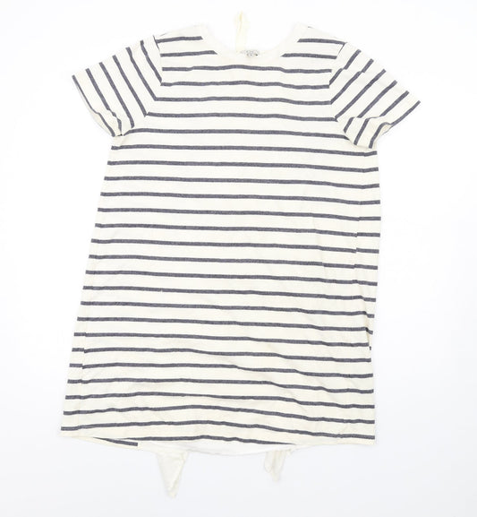 Clu Womens Ivory Striped Cotton T-Shirt Dress Size M Round Neck Pullover