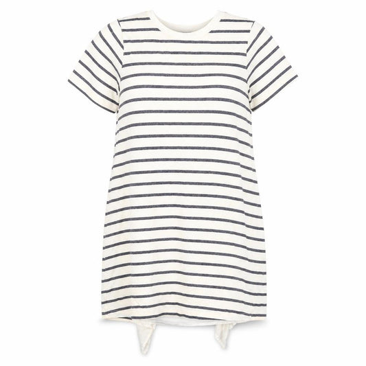 Clu Womens Ivory Striped Cotton T-Shirt Dress Size M Round Neck Pullover