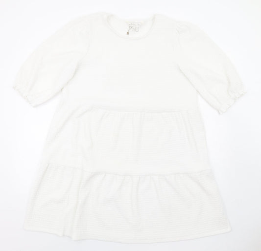 Apricot Womens White Polyester Ball Gown Size 14 Round Neck Pullover
