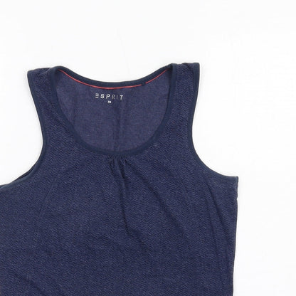 Close-up detail of ESPRIT women’s blue cotton basic tank, size XS, round neck