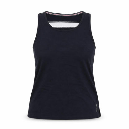 Front view of ESPRIT women’s black cotton basic tank, size S, round neck