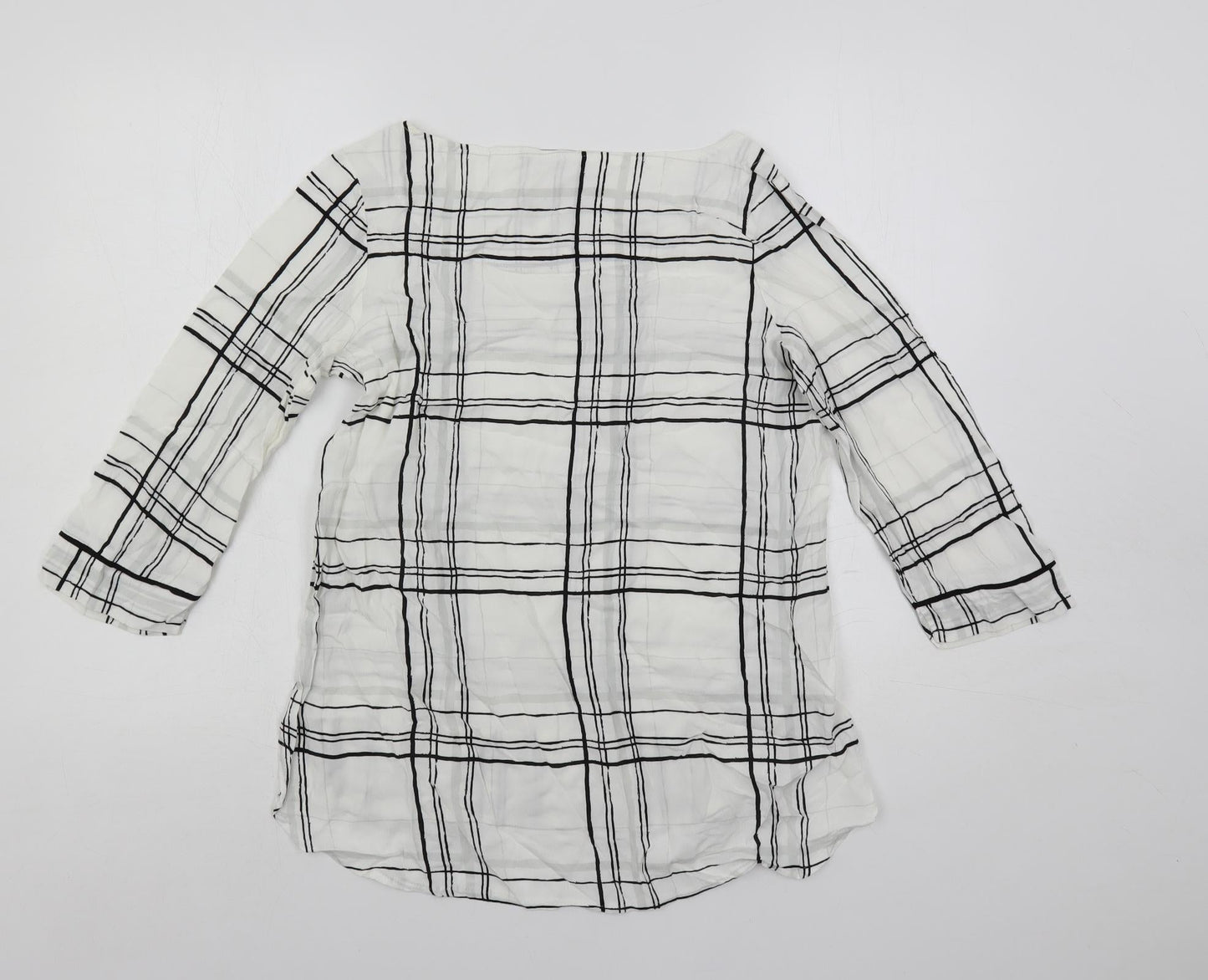 NEXT Womens White Plaid Viscose Basic Blouse Size 10 Boat Neck