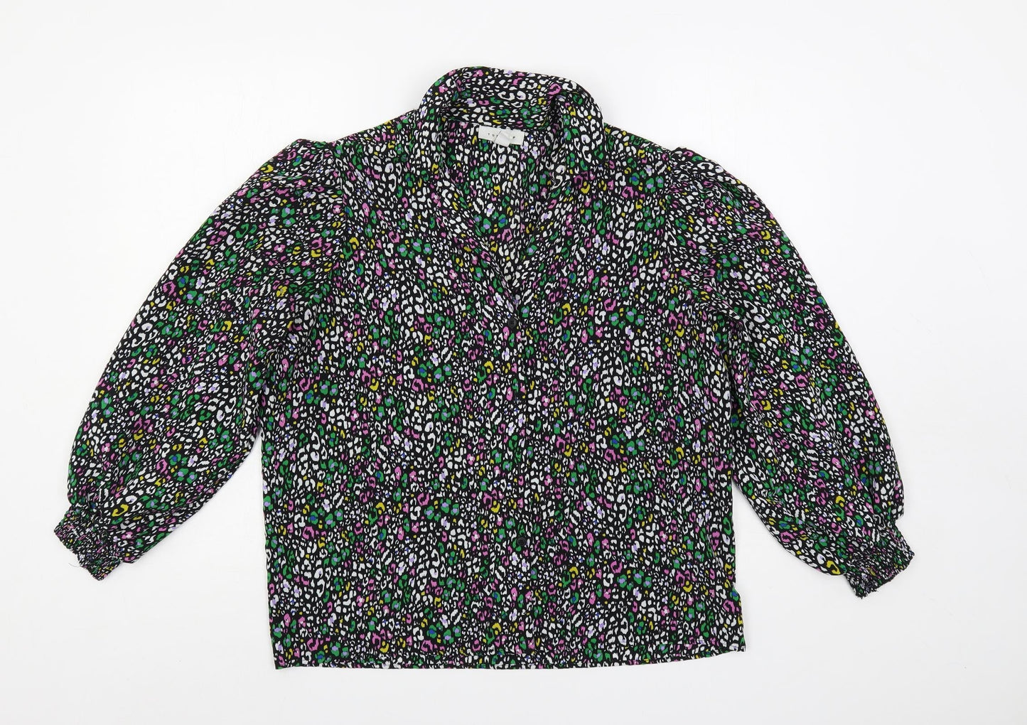 Topshop Womens Multicoloured Animal Print Polyester Basic Button-Up Size 10 Collared