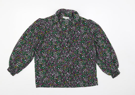 Topshop Womens Multicoloured Animal Print Polyester Basic Button-Up Size 10 Collared