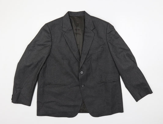 Alaj's Mens Grey Striped Polyester Jacket Suit Jacket Size 46 Regular