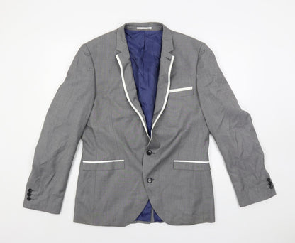 Next Mens Grey Polyester Jacket Suit Jacket Size 42 Regular - Contrasting Trim