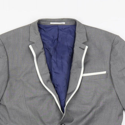Next Mens Grey Polyester Jacket Suit Jacket Size 42 Regular - Contrasting Trim
