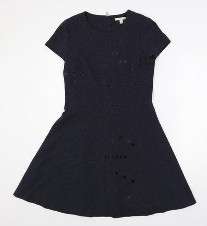 Additional front view of ESPRIT women’s blue polka dot polyester fit & flare, size UK 10, round neck zip