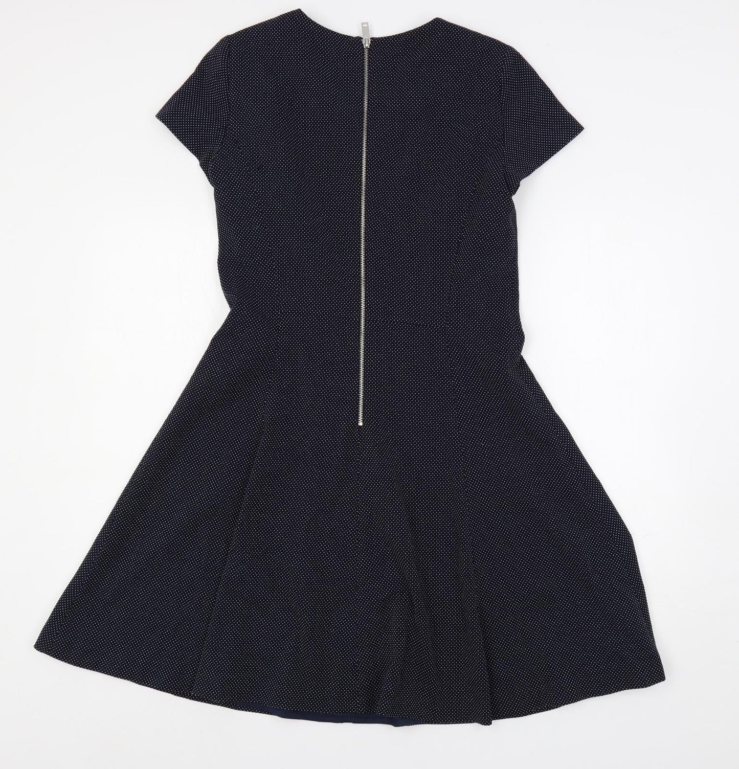 Esprit Womens Blue Polka Dot Polyester Fit & Flare Size 10 Round Neck Zip