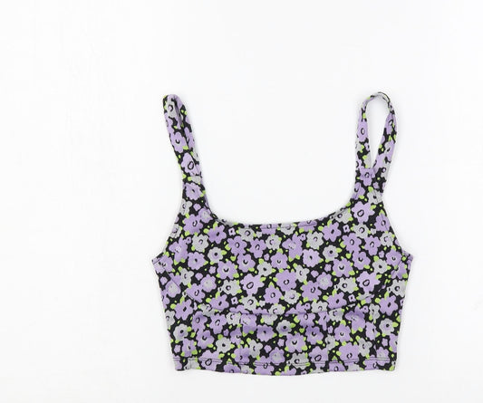 Zara Womens Purple Floral Polyester Cropped Tank Size S Scoop Neck - Bralette