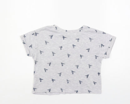 Back view of New Look girls’ grey geometric polyester pullover t-shirt, size 10-11, years crew neck pullover - bird print
