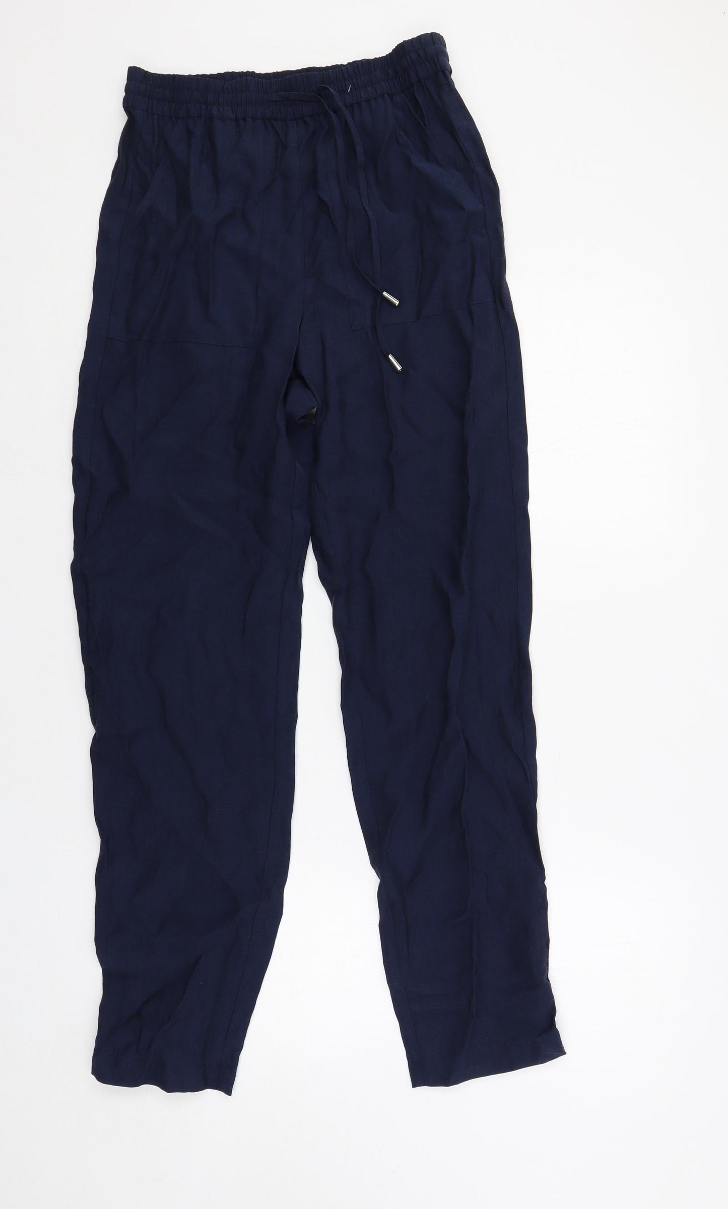 Marks and Spencer Womens Blue Lyocell Trousers Size 8 L29 in Regular Drawstring - Elastic Waist
