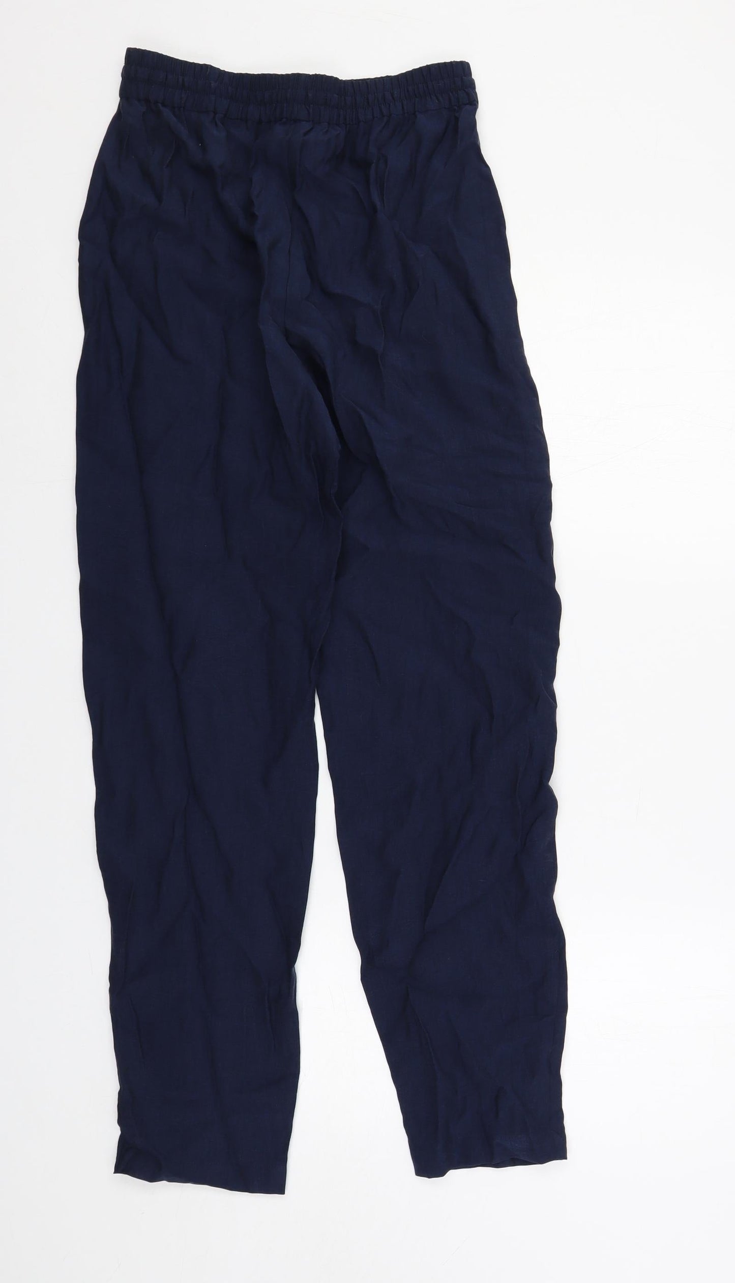 Marks and Spencer Womens Blue Lyocell Trousers Size 8 L29 in Regular Drawstring - Elastic Waist