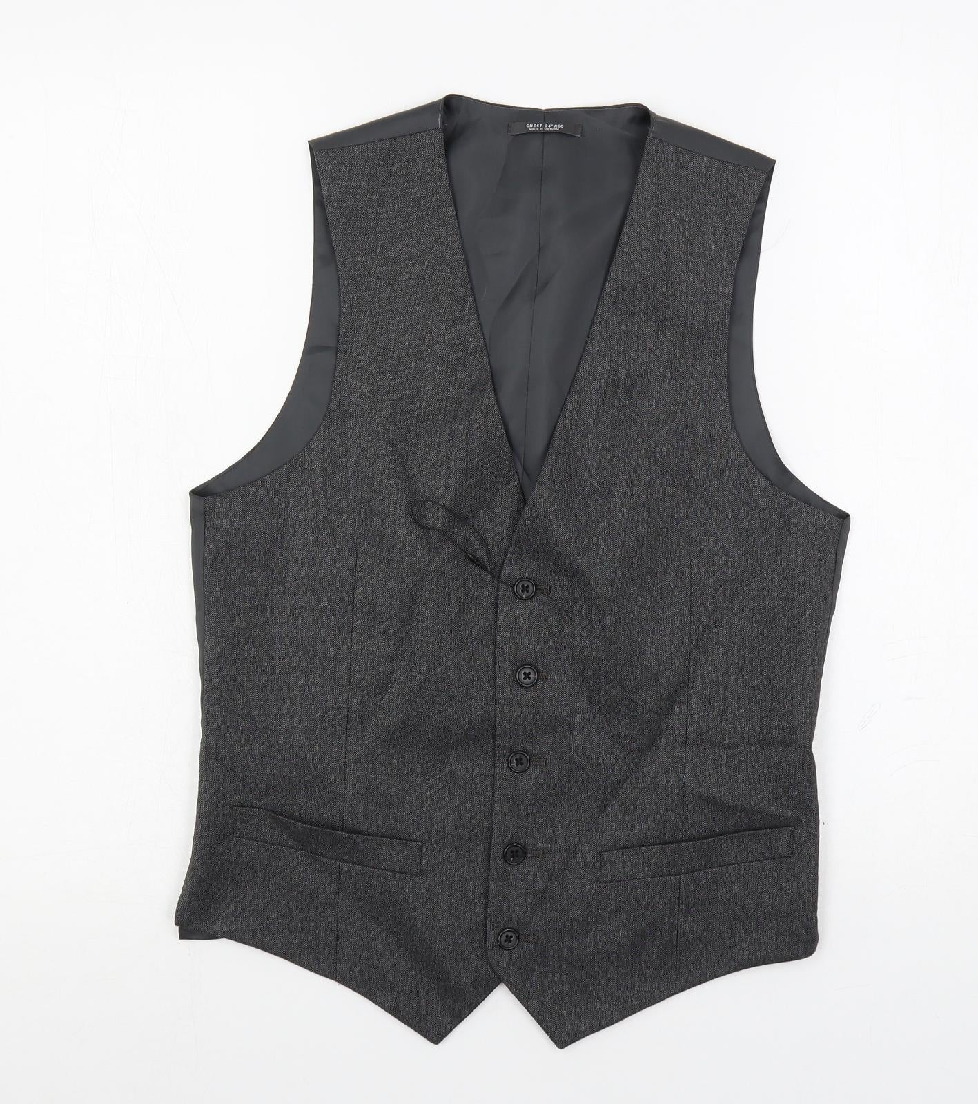 Marks and Spencer Mens Grey Polyester Jacket Suit Waistcoat Size 34 Regular
