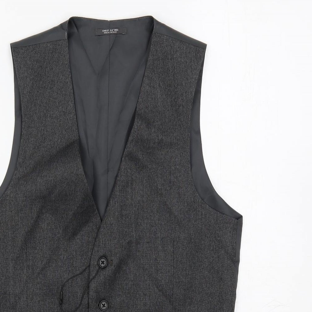 Marks and Spencer Mens Grey Polyester Jacket Suit Waistcoat Size 34 Regular