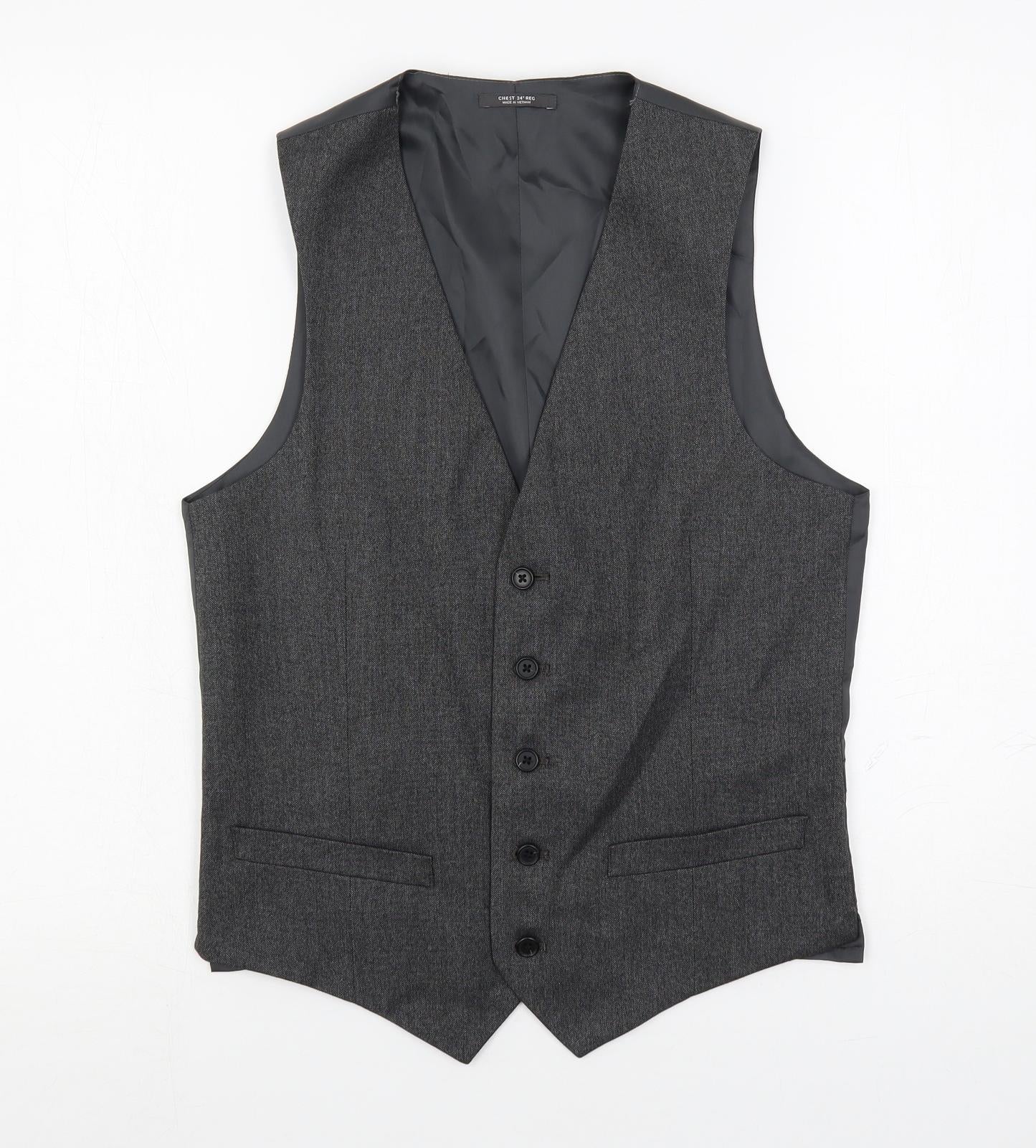 Marks and Spencer Mens Grey Polyester Jacket Suit Waistcoat Size 34 Regular