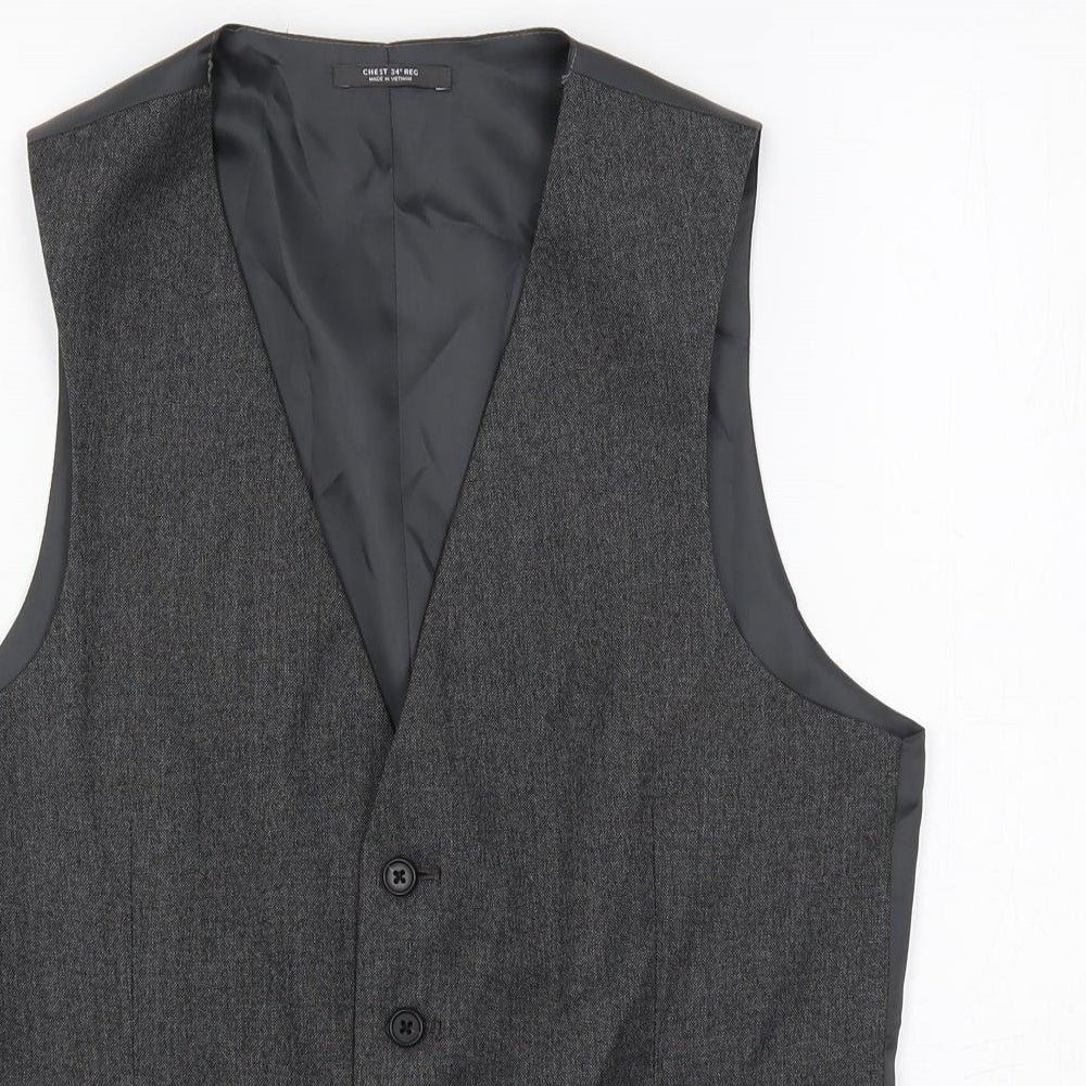 Marks and Spencer Mens Grey Polyester Jacket Suit Waistcoat Size 34 Regular