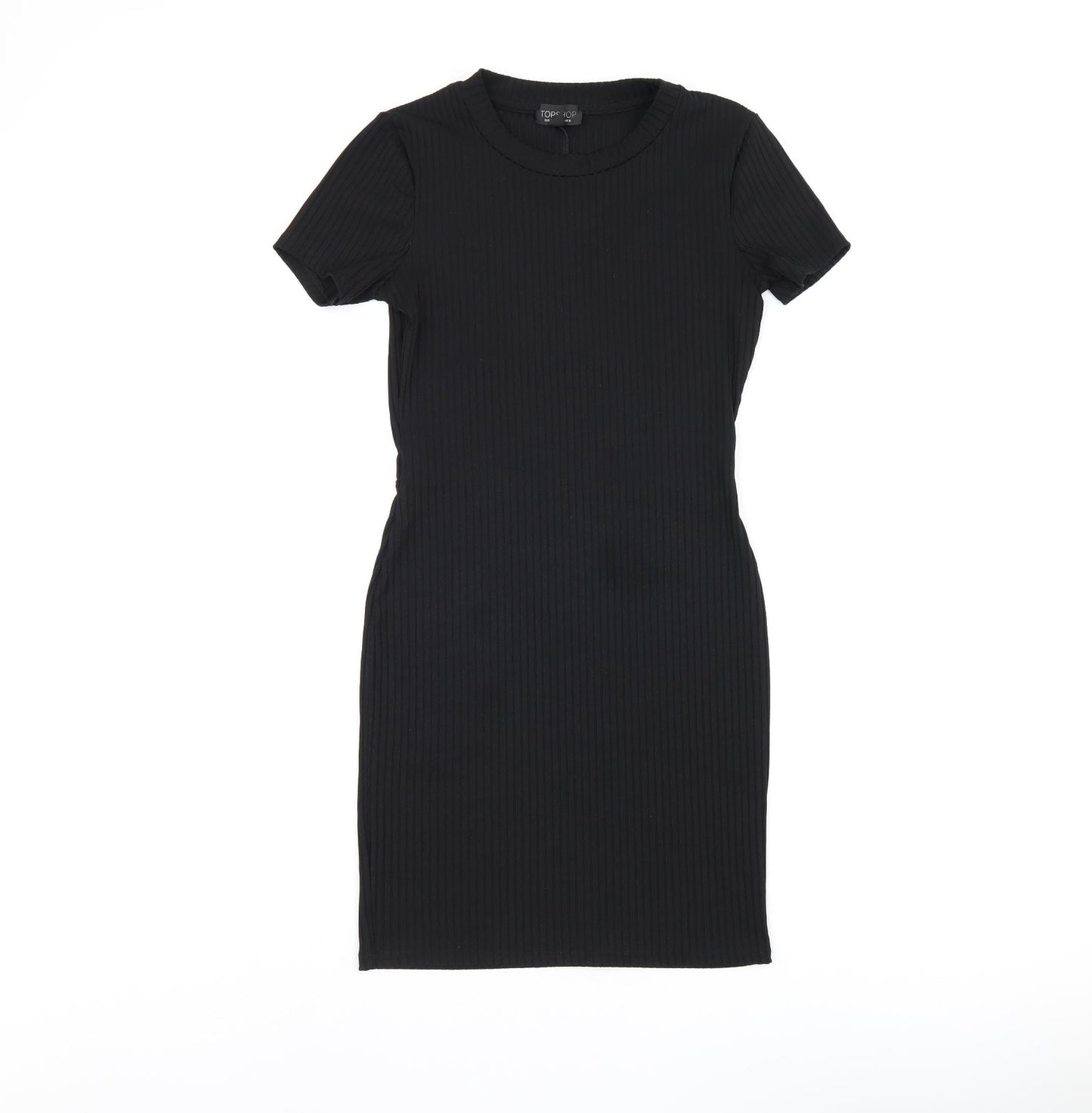 Topshop Womens Black Polyester Bodycon Size 8 Round Neck Pullover - Cut Out Back