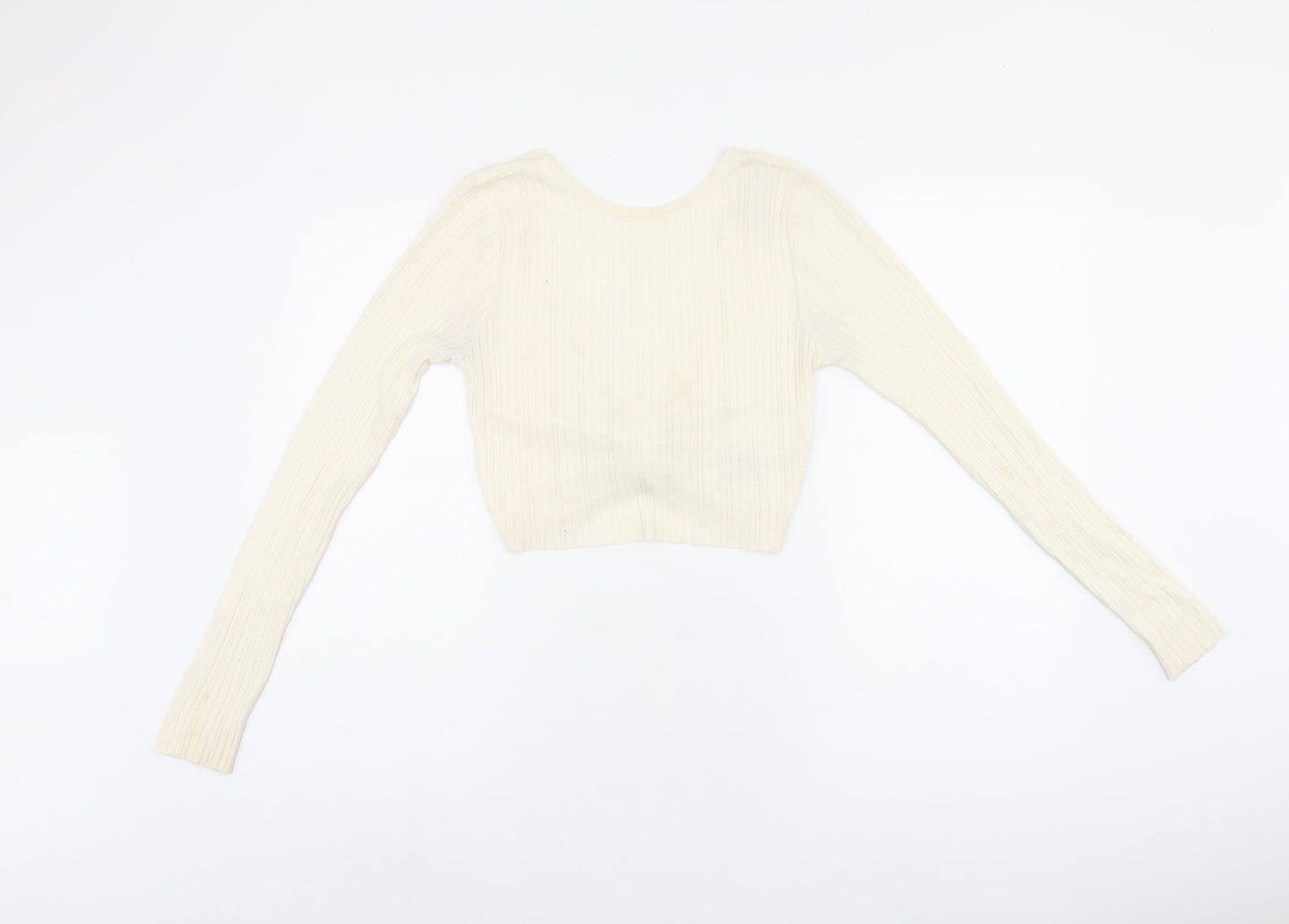 ASOS Womens Beige Acrylic Cropped T-Shirt Size 10 Round Neck - Twist Detail On Back