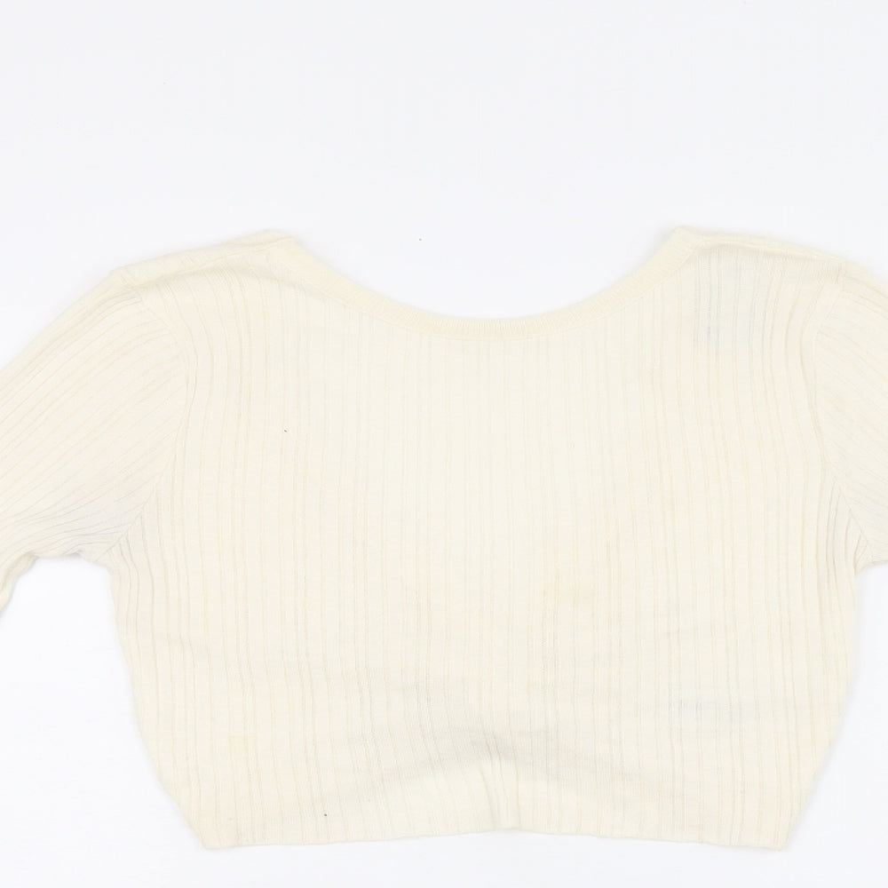 ASOS Womens Beige Acrylic Cropped T-Shirt Size 10 Round Neck - Twist Detail On Back