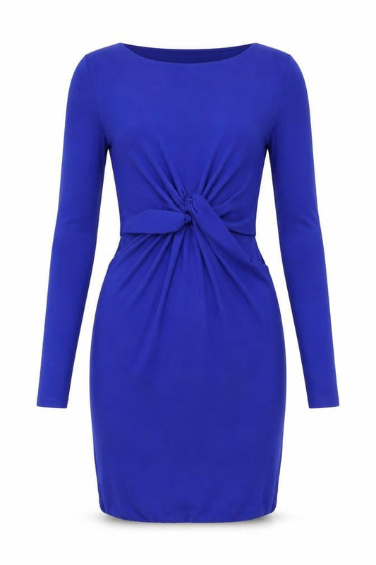 Topshop Womens Blue Viscose Bodycon Size 6 Boat Neck Pullover - Cut Out Sides, Twist Detail