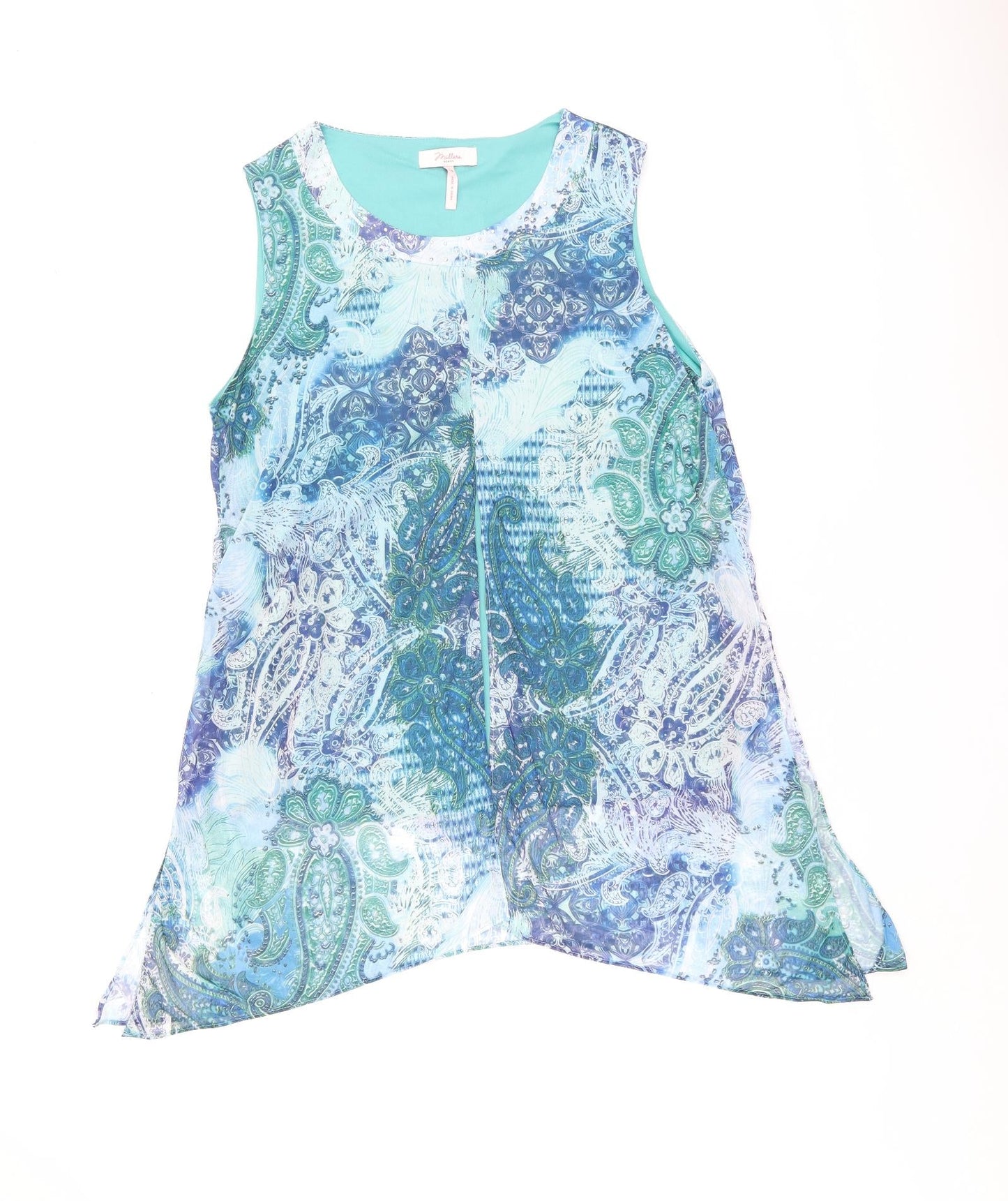 Millers Womens Blue Paisley Polyester Basic Blouse Size 14 Round Neck