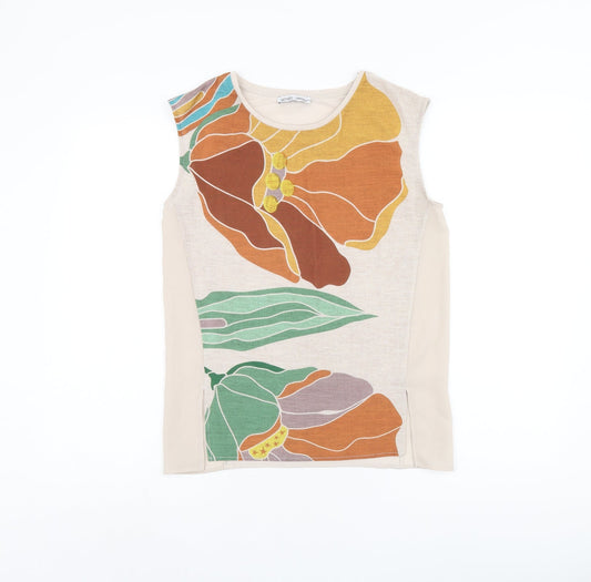 Zara Womens Beige Floral Polyester Basic Tank Size S Round Neck