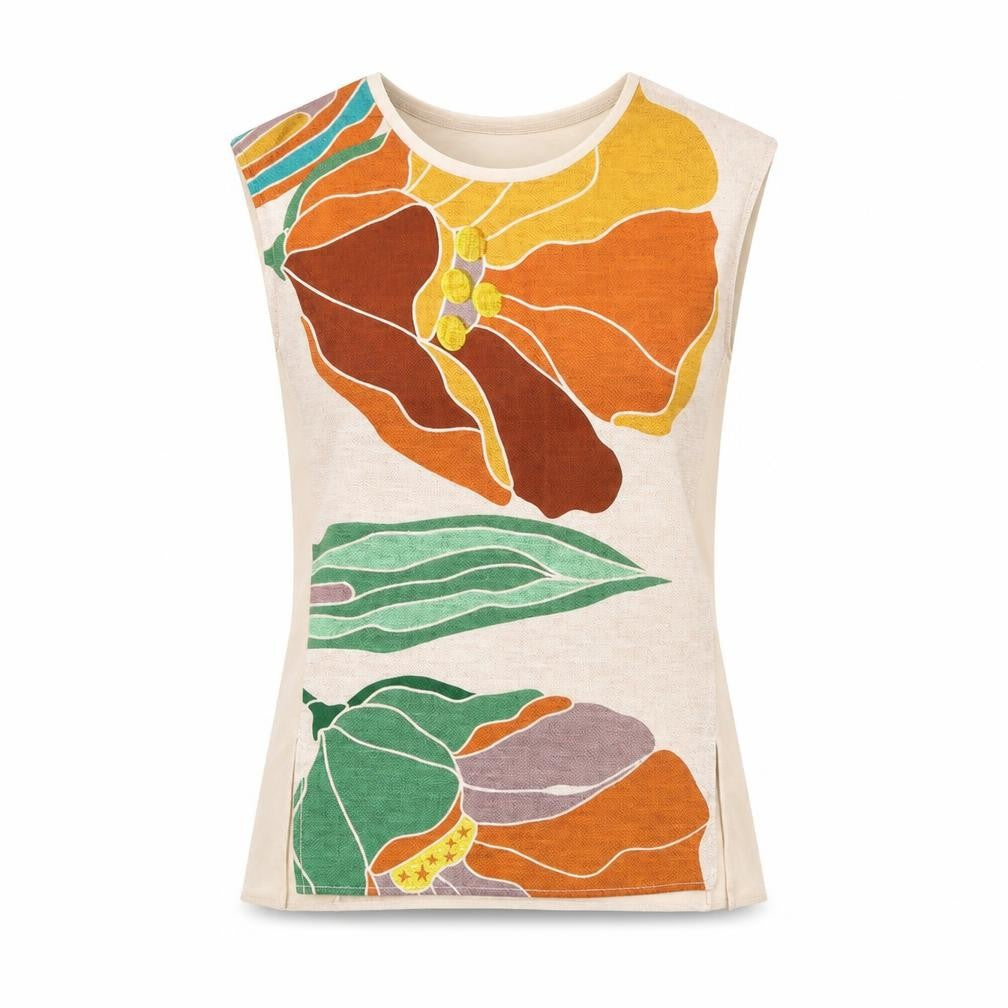 Zara Womens Beige Floral Polyester Basic Tank Size S Round Neck