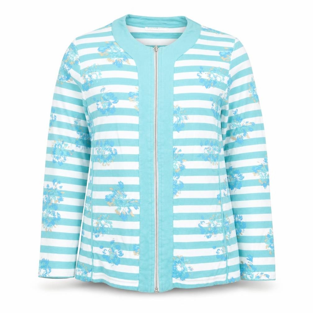 Emreco Womens Blue Striped Cotton Full Zip Sweatshirt Size 14 Zip - Flowers