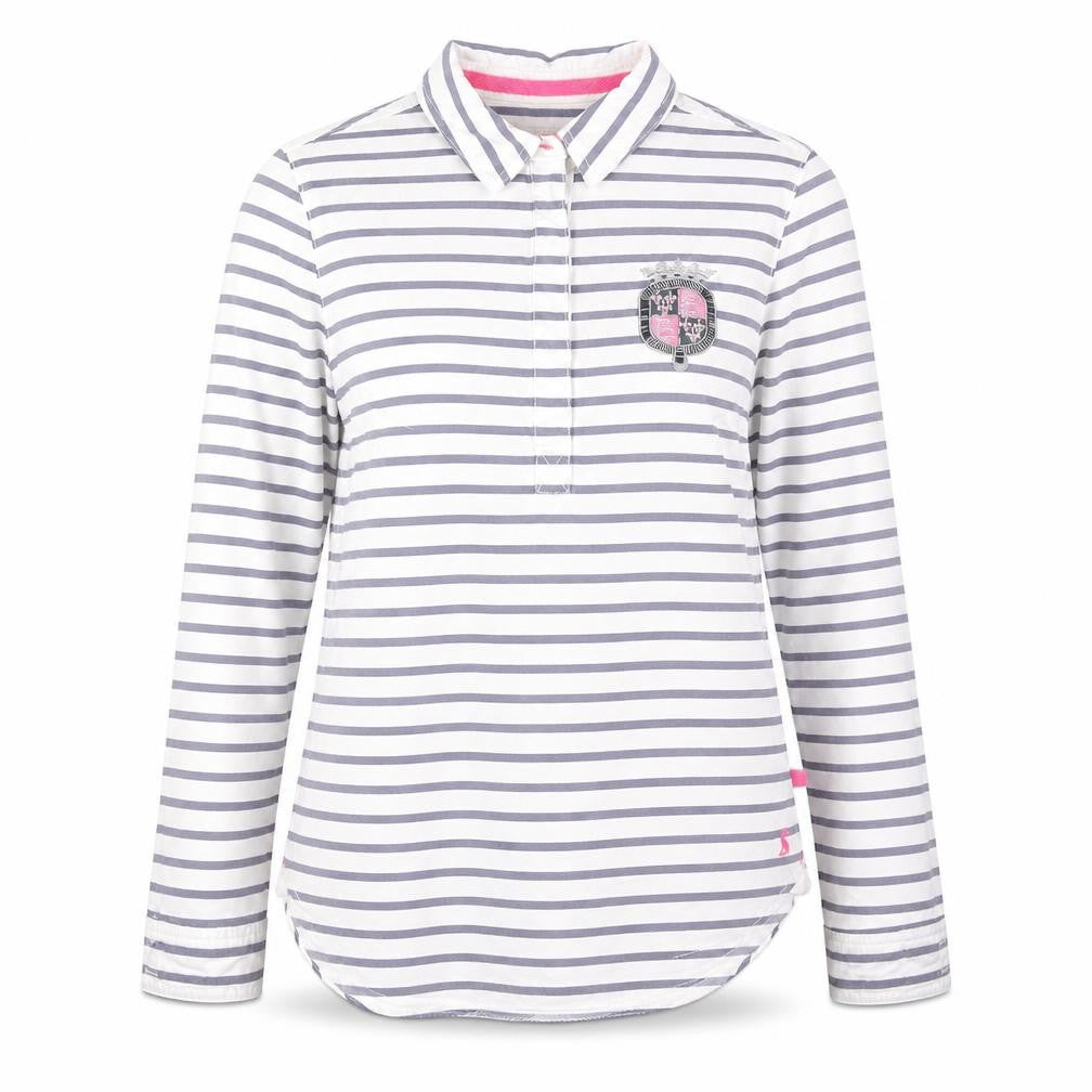 Badminton Womens White Striped Cotton Pullover Sweatshirt Size 6 Button - Beaded Logo Detail