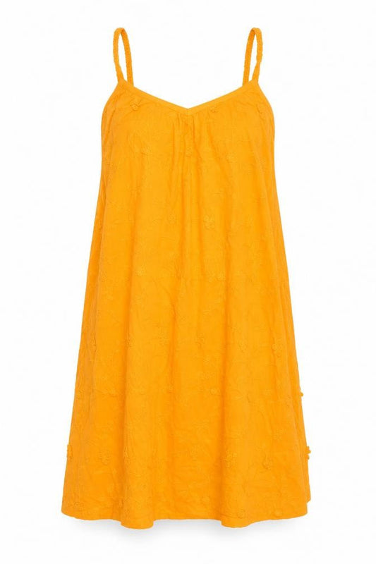 Per Una Womens Orange 100% Cotton Tank Dress Size 8 V-Neck Pullover - Embroidered Flowers