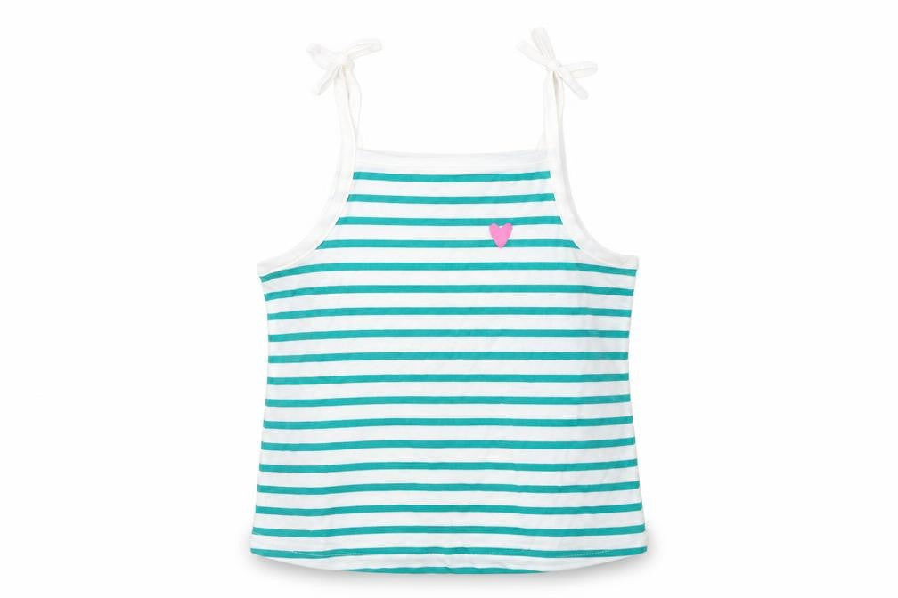 Marks & Spencer Girls White Striped 100% Cotton Basic Tank Size 3-4 Years Square Neck Pullover - Embroidered Heart