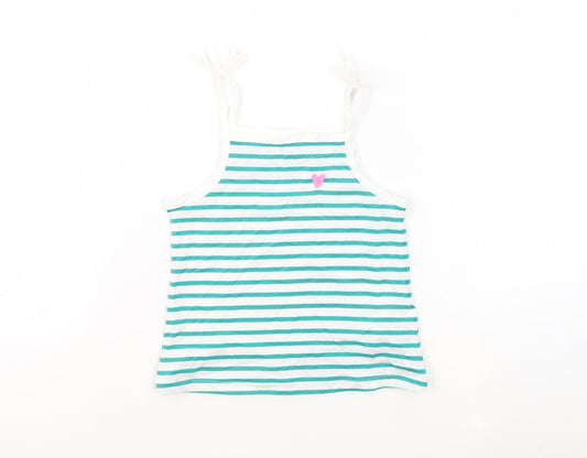 Marks and Spencer Girls White Striped 100% Cotton Basic Tank Size 3-4 Years Square Neck Pullover - Embroidered Heart