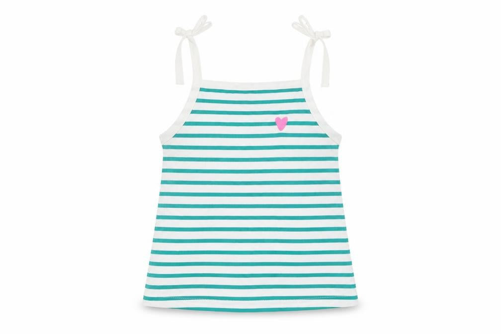 Marks & Spencer Girls White Striped 100% Cotton Basic Tank Size 3-4 Years Square Neck Pullover - Embroidered Heart