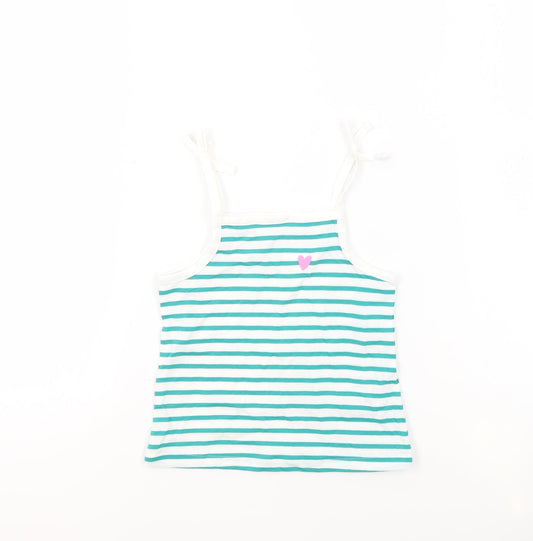 Marks and Spencer Girls White Striped 100% Cotton Basic Tank Size 2-3 Years Square Neck Pullover - Embroidered Heart