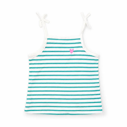 Marks & Spencer Girls White Striped 100% Cotton Basic Tank Size 2-3 Years Square Neck Pullover - Embroidered Heart