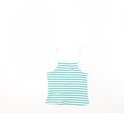 Additional front view of Marks & Spencer girls’ white striped 100% cotton basic tank, years square neck pullover