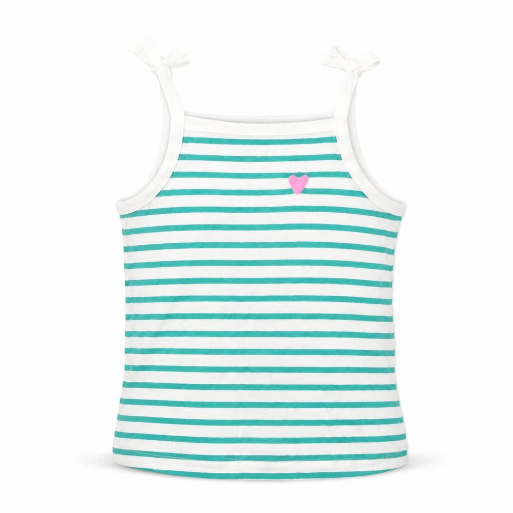Marks & Spencer Girls White Striped 100% Cotton Basic Tank Size 2-3 Years Square Neck Pullover - Embroidered Heart