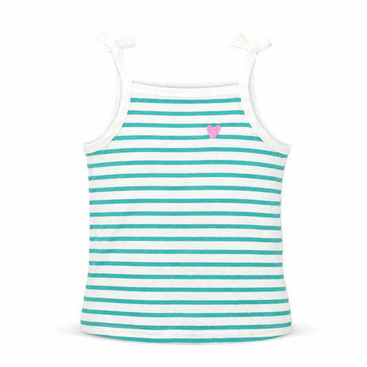 Marks & Spencer Girls White Striped 100% Cotton Basic Tank Size 2-3 Years Square Neck Pullover - Embroidered Heart