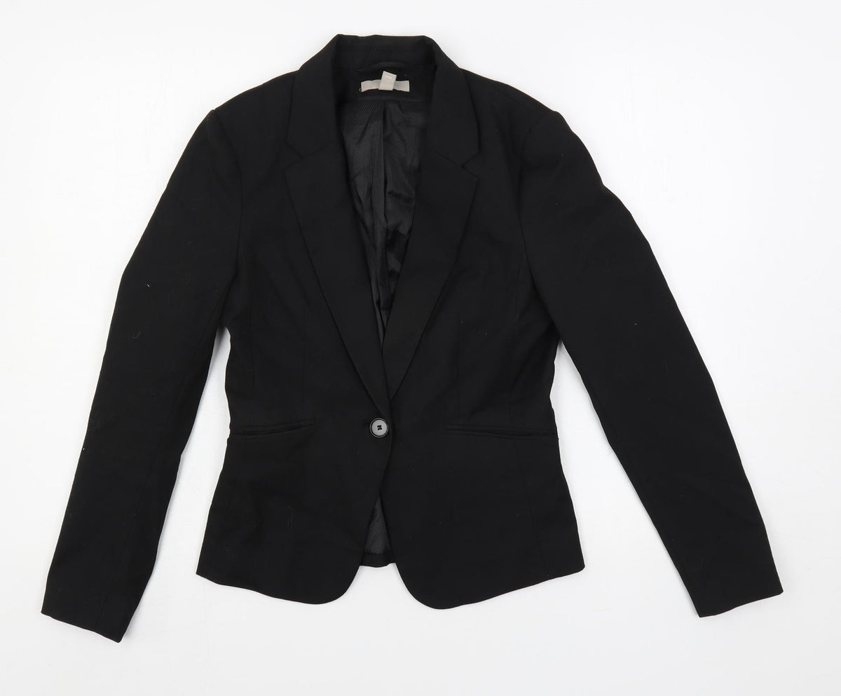 H&M Womens Black Jacket Blazer Size 8 Button