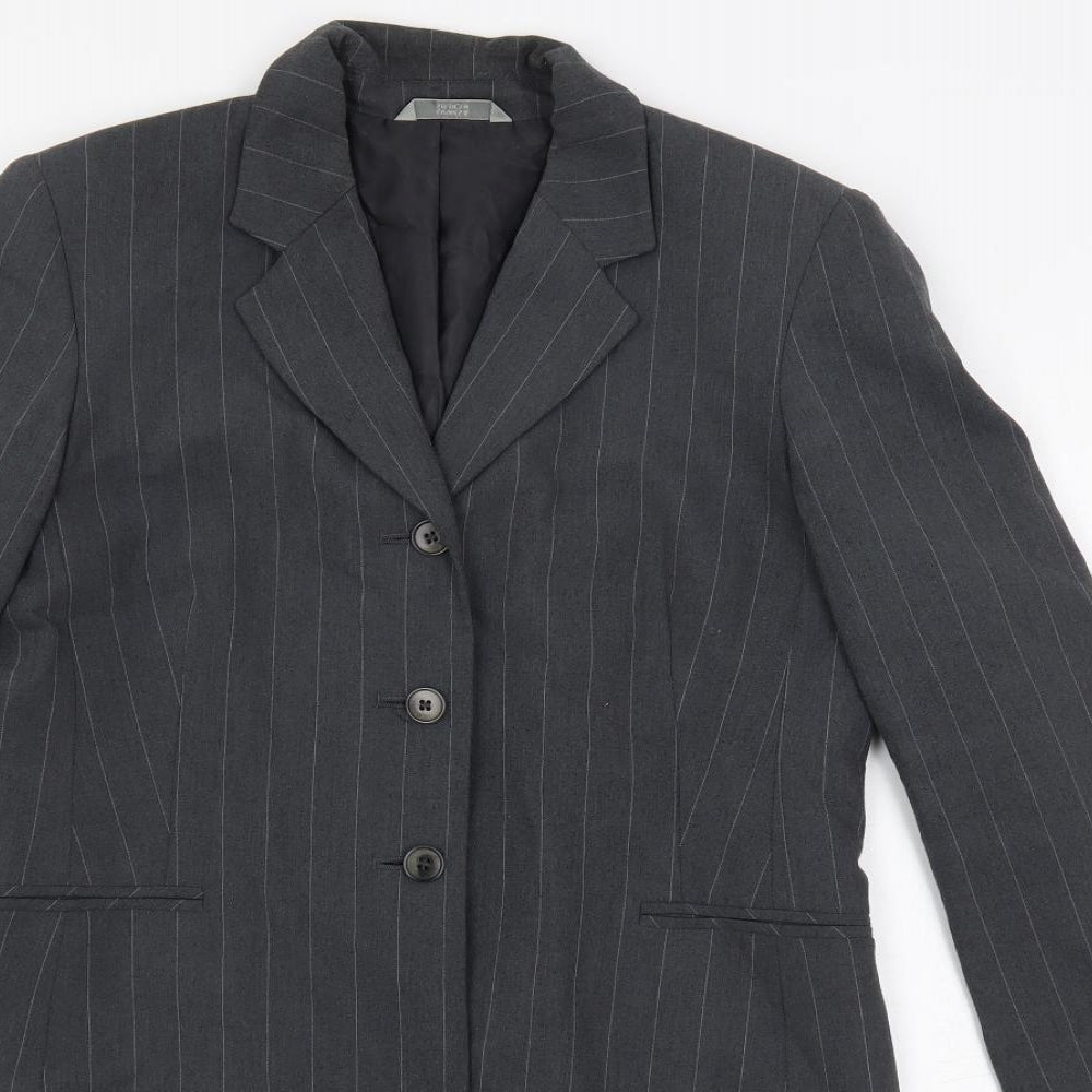 Marks and Spencer Womens Grey Striped Jacket Blazer Size 12 Button