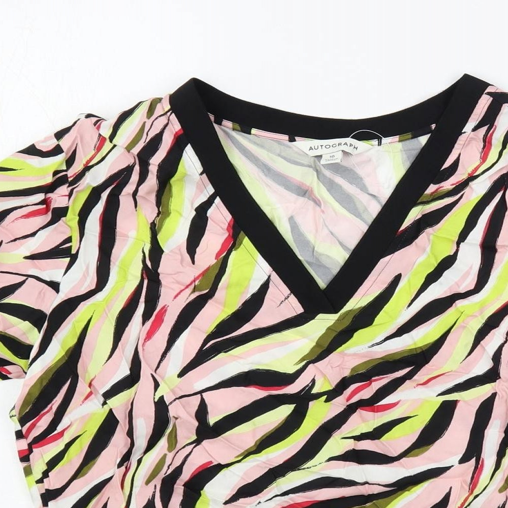 Marks and Spencer Womens Multicoloured Geometric Cupro Basic Blouse Size 10 V-Neck