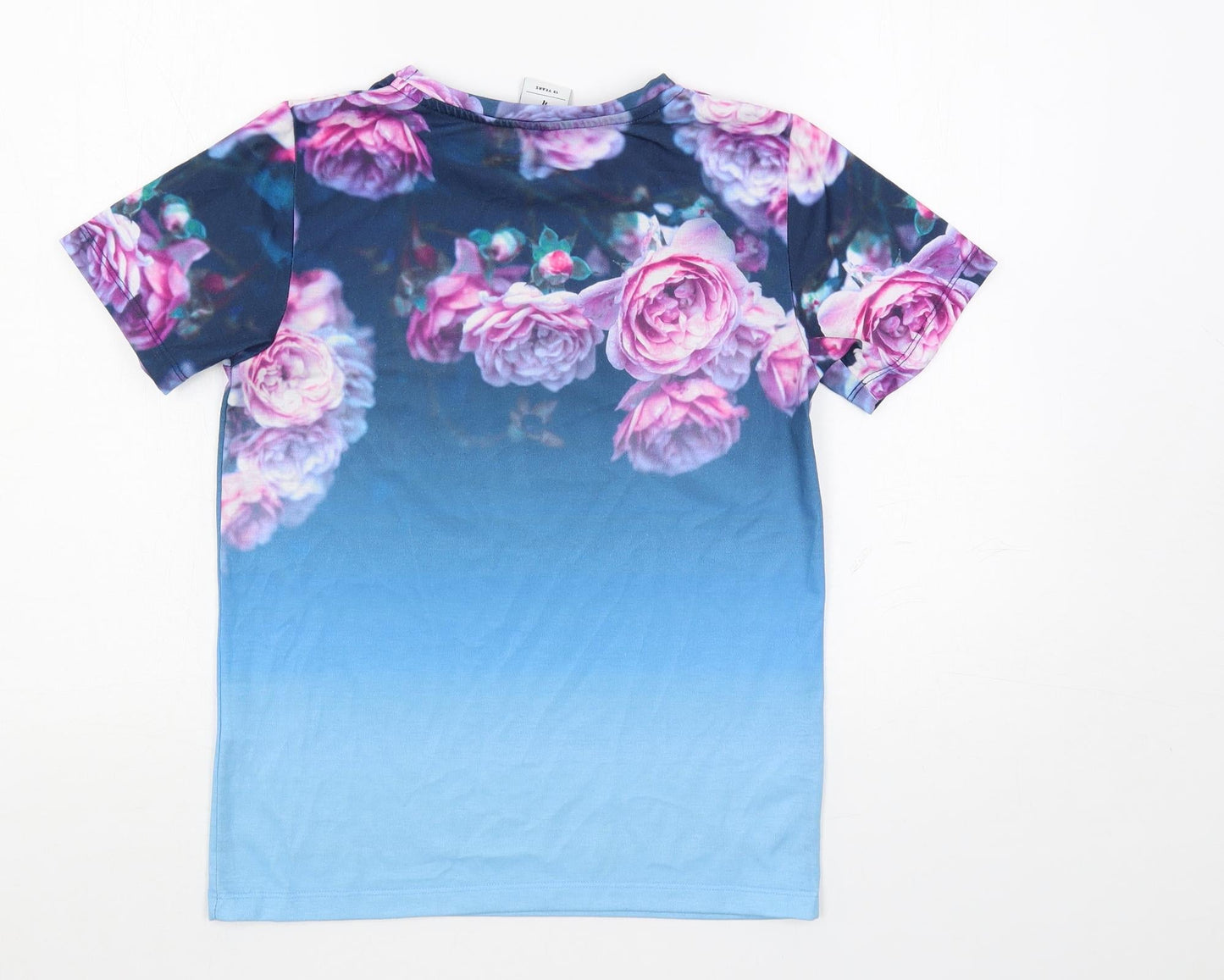 Hype Girls Blue Floral Polyester Basic T-Shirt Size 13 Years Crew Neck Pullover