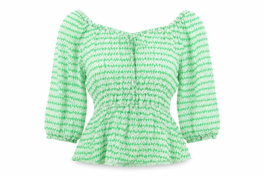 Marks and Spencer Womens Green Geometric Viscose Basic Blouse Size 6 Off the Shoulder - Elastic Waist